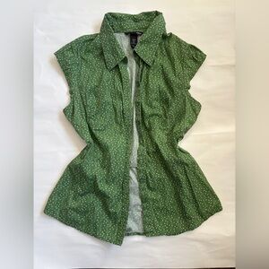 H&M Green Button Down Shirt with White Dots